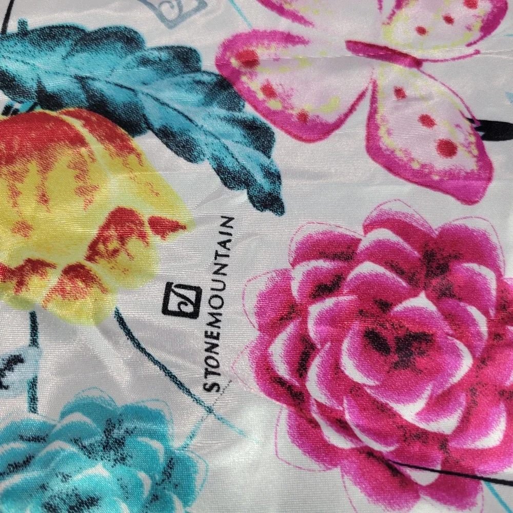 Stone Mountain Scarf Women OS White Pink Floral Butterfly Square Silky Polyester